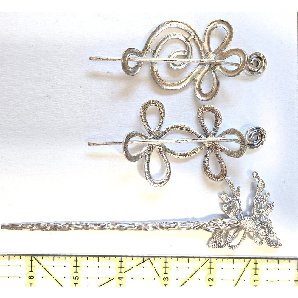Silver Tone Hair Stick & Pins Butterfly Swirl Boho Whimsigoth Hair Accessories - Picture 3 of 3